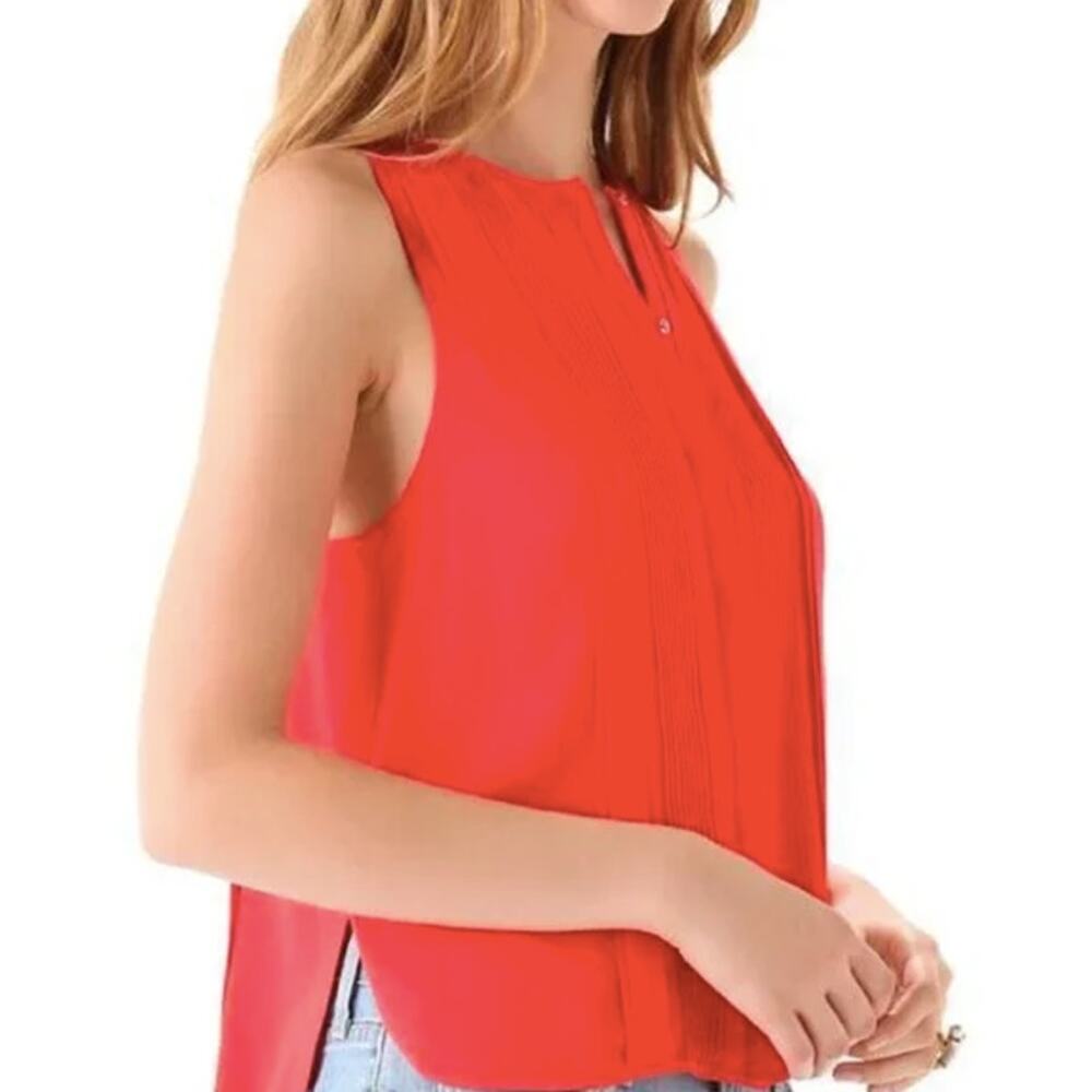 Diane Von Furstenberg New Slice Pintuck Silk Top Blouse Hot Orange - 4